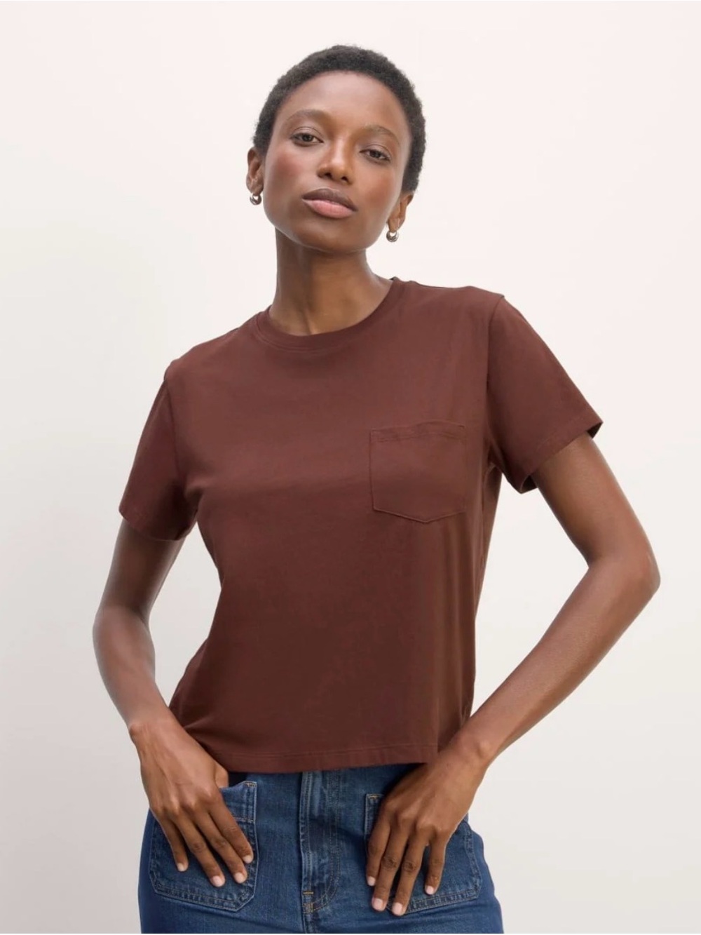 New Everlane The Organic Cotton Box-Cut Tee (Pocket) Dark Mahogany Size S